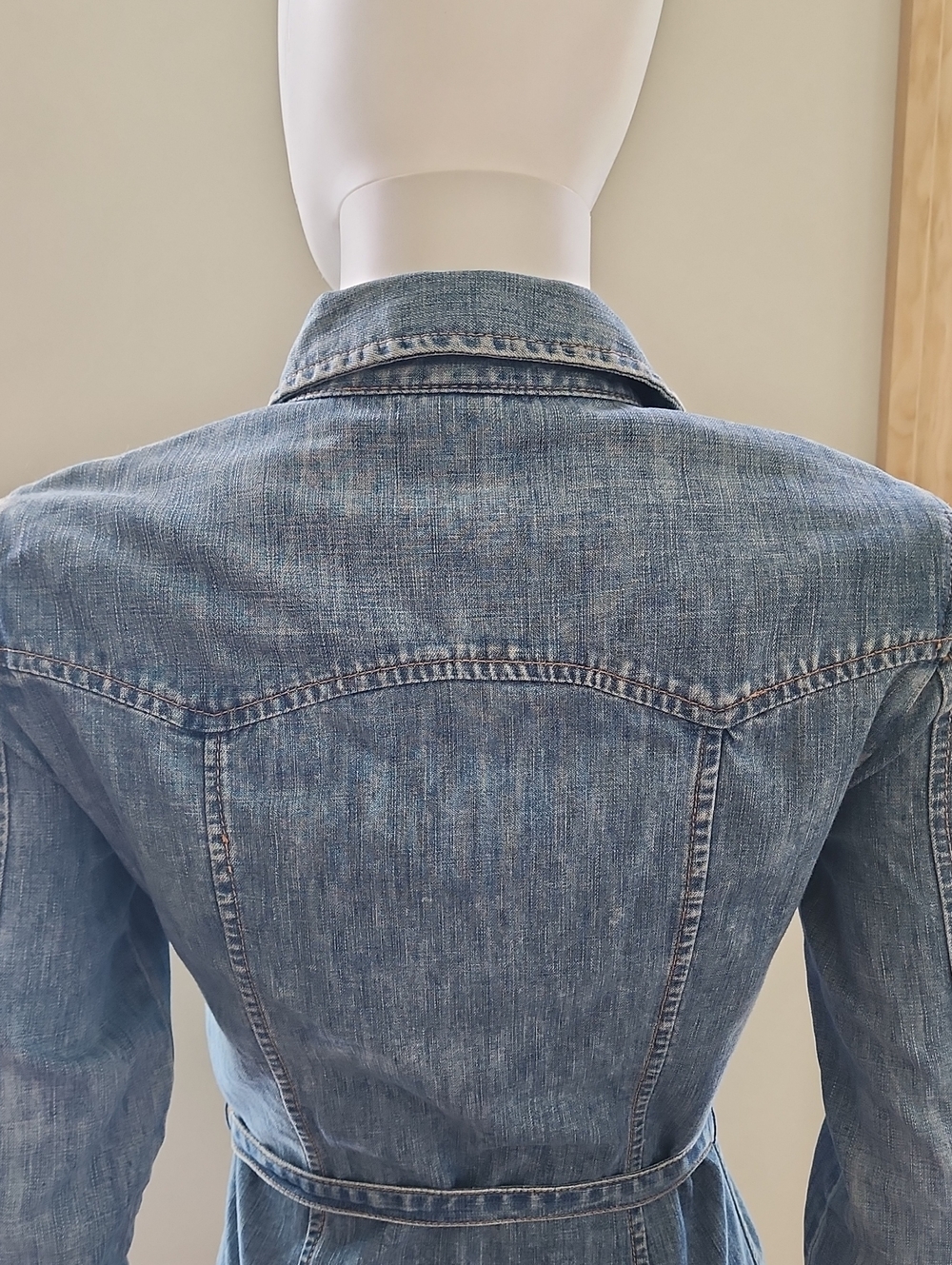 Vintage GAP Y2K Early 2000s Light Wash Medium Wash Denim Snap Front Shirt Dress - Picture 7 of 13